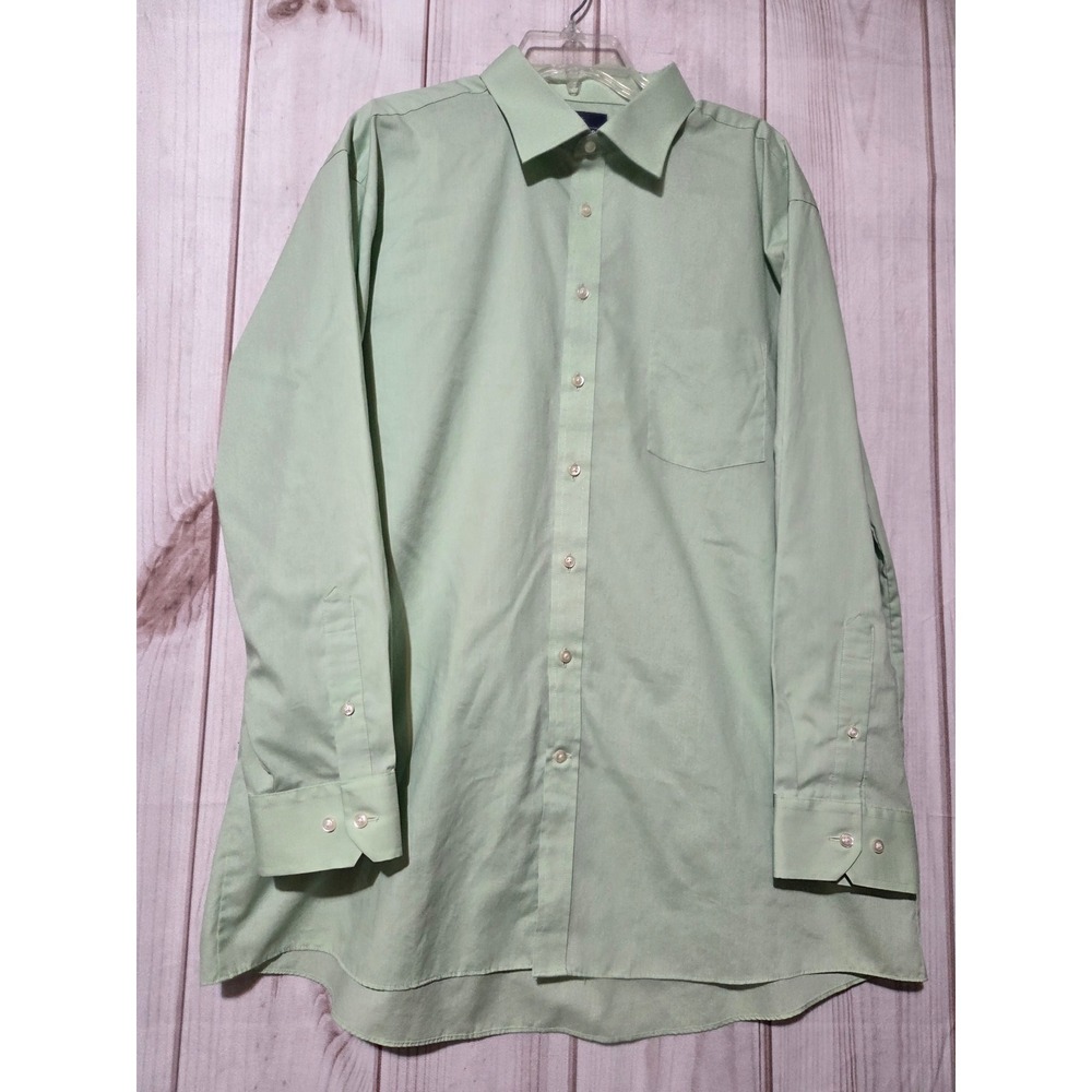 Stafford Travel Easy-Care Broadcloth Dress Shirt Green Mens 18 34-35 Regular Fit